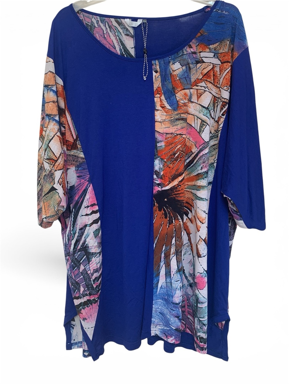 Bold artsy Blue top with Multicolor Abstract Panels 3x